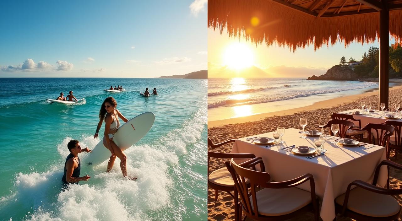 Surf lesson followed by beachfront dining experience